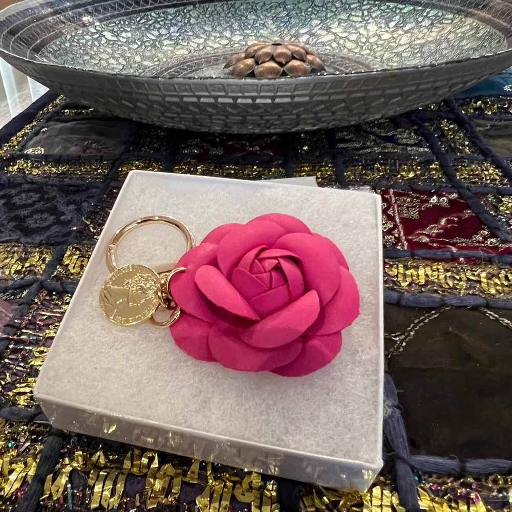 New In Box Leather  Camelia Bag Charm New in
Box- Pink